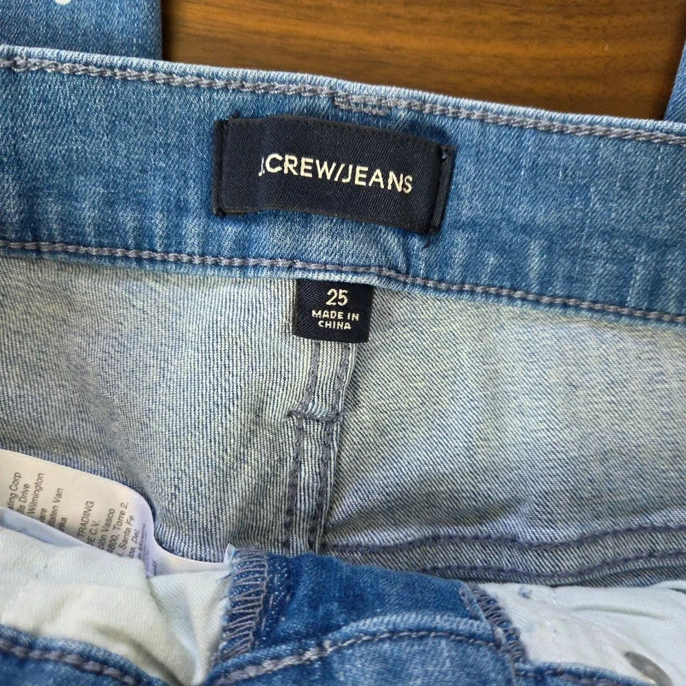 J Crew Vintage Straight‎ Jeans Polka Dot Print Stretch Denim Pants Size 25